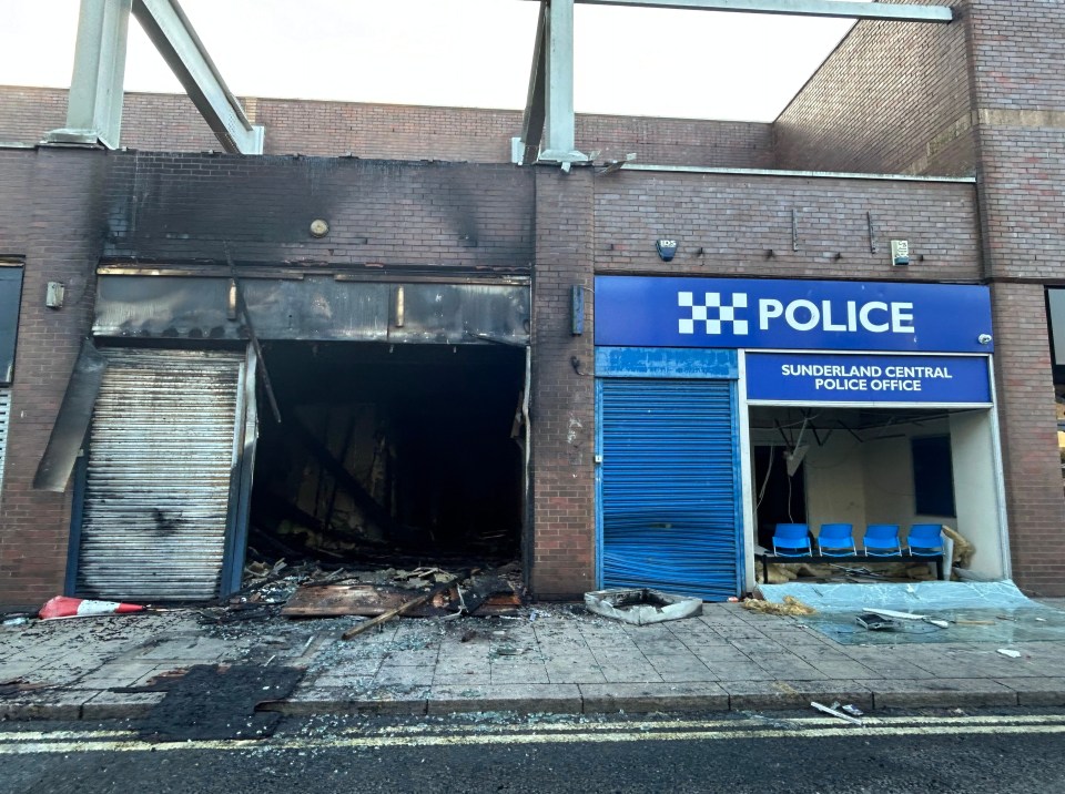 The burnt out shell of Sunderland Central Police Station this morning