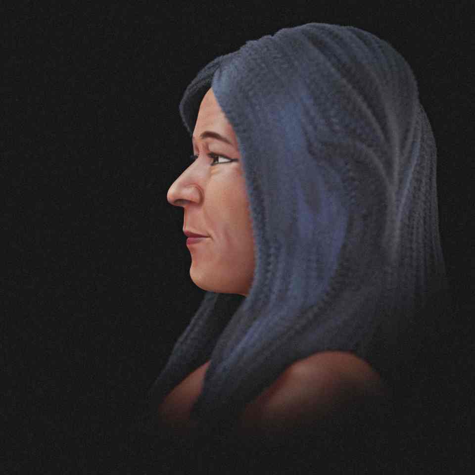 One reconstruction features the woman with the wig on that she was buried in