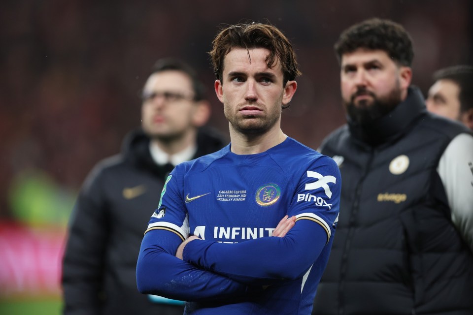 LONDON, ENGLAND - FEBRUARY 25: Ben Chilwell of Chelsea looks dejected at full-time following the team's defeat in the Carabao Cup Final match between Chelsea and Liverpool at Wembley Stadium on February 25, 2024 in London, England. (Photo by Chris Lee - Chelsea FC/Chelsea FC via Getty Images)