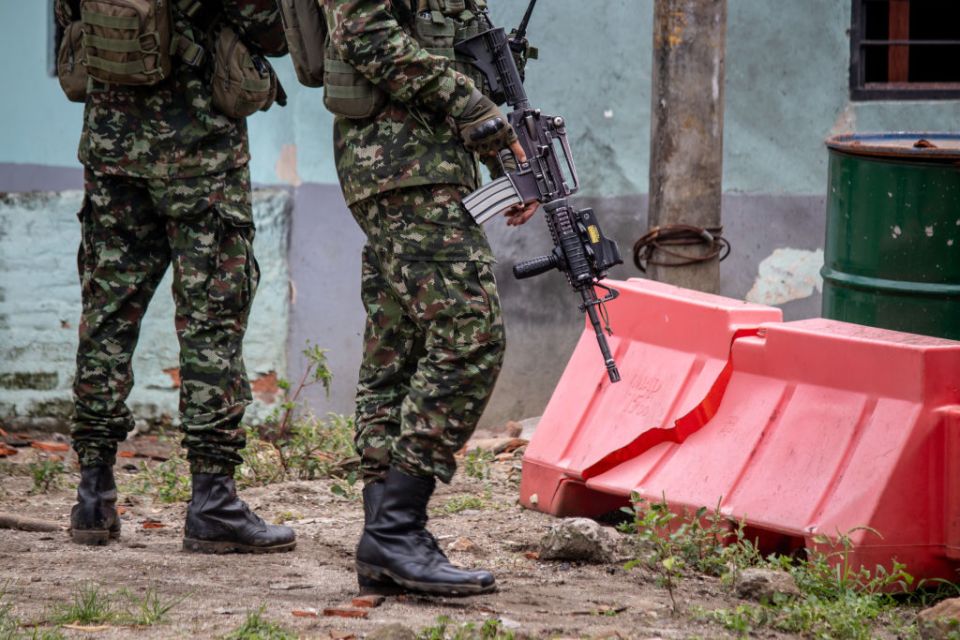 Colombia’s police and military take part at the aftermath of a grenade attack against a police station in Poterito, Jamundi, Colombia on May 12, 2024