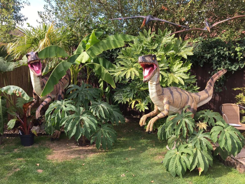 A dinosaur fan has turned his back garden into Jurassic Park — after persuading his wife they should shell out a total of £27,000