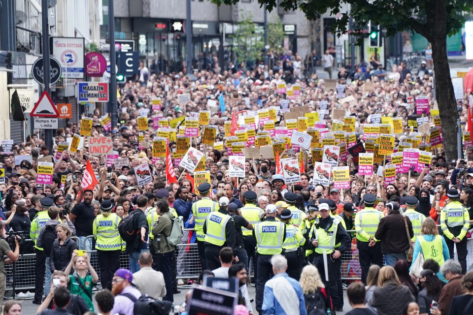 Protesters ahead of an anti-immigration protest in Walthamstow, London