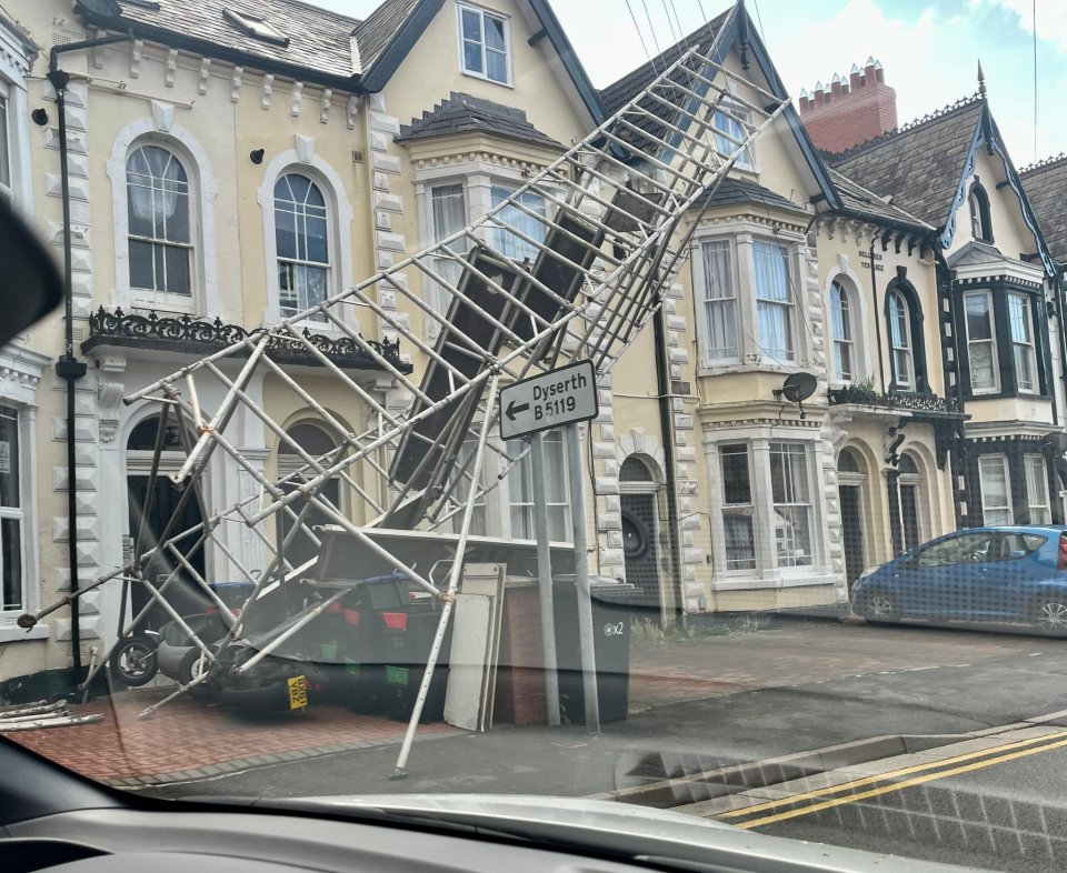 Scaffolding blown over in Rhyl, Wales