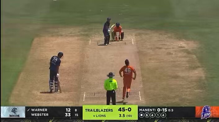 David Warner was caught and bowled for 12 by Ben Manenti