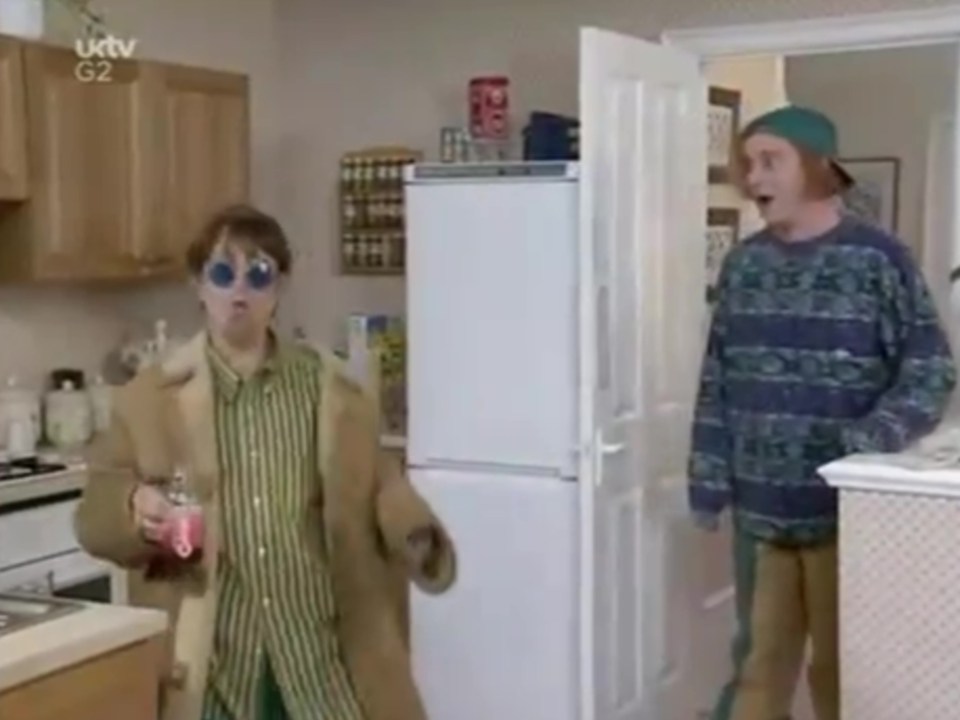 Harry Enfield and Kathy Burke’s Kevin and Perry TV sketch in which the latter returns from Manchester acting like Liam