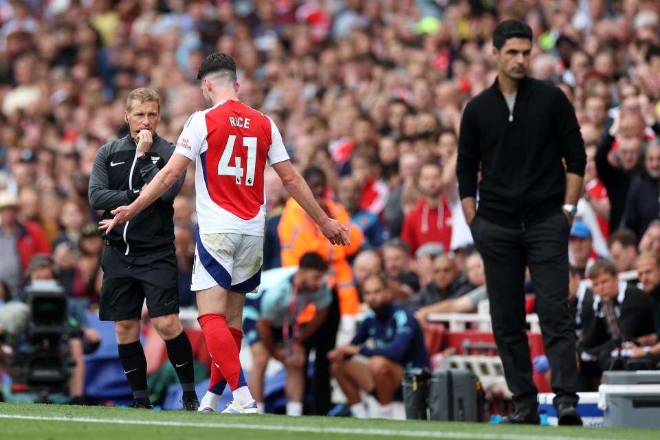 Rice was forced to watch from the dressing room as Arsenal hung on for a draw