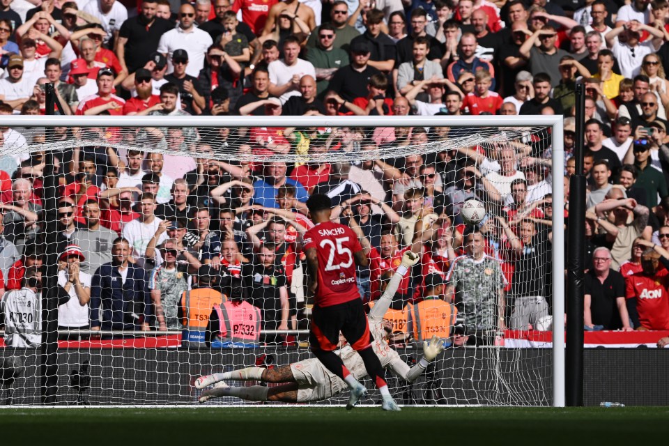 Jadon Sancho saw Man Utd's fourth penalty saved on to the post by Ederson to send the teams into sudden death