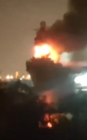 The Minsk was caught on video burning in a massive blaze