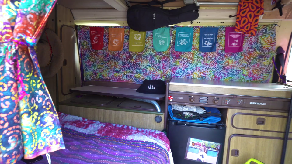 a westfalia refrigerator sits in a camper