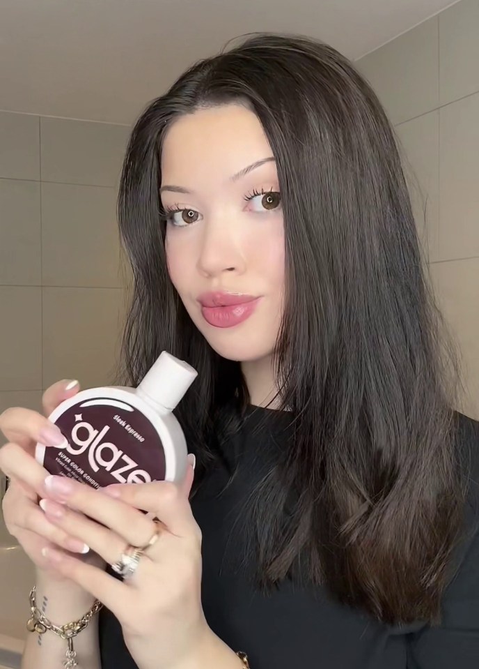 Valeria, pictured before using the 84p solution, swears by a Superdrug buy for glossy locks