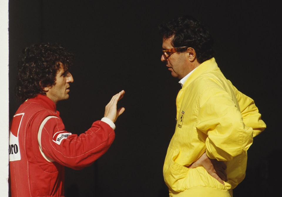 Prost with Ferrari's Sporting Director Cesare Fiorio in Portugal back in 1990