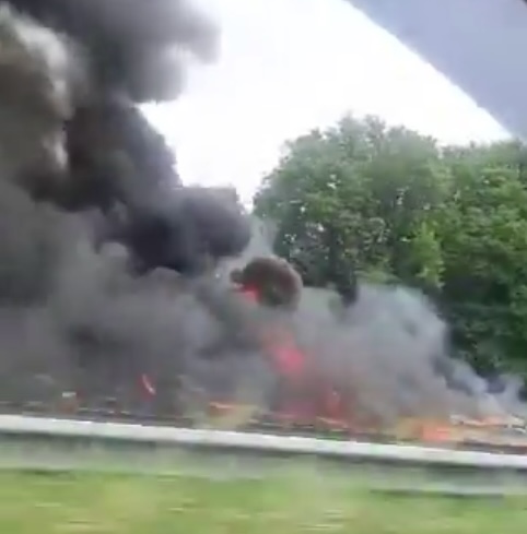 The horror crash left a fireball on the road