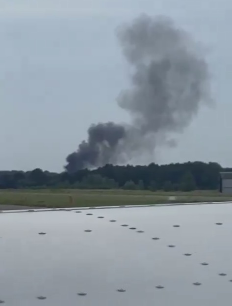 A photograph taken from a plane at a nearby airfield showed smoke rising into the air