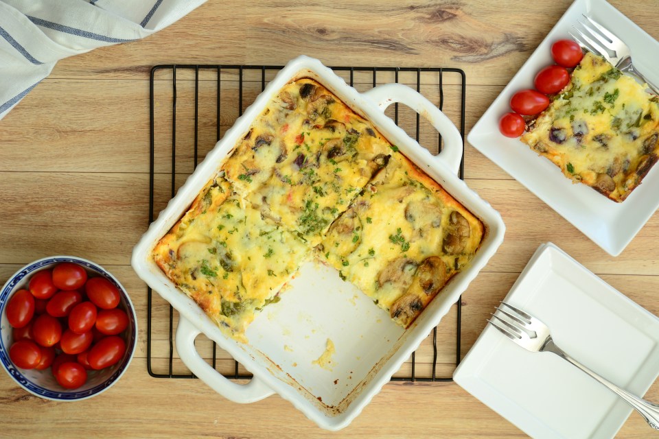 Try this crust-less quiche with olive oil drizzled over the top