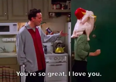 Chandler first tells Monica he loves her at Thanksgiving