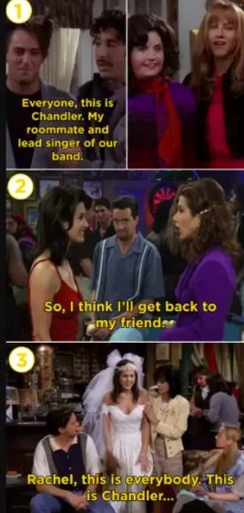 Chandler and Rachel meet each other for the first time three times