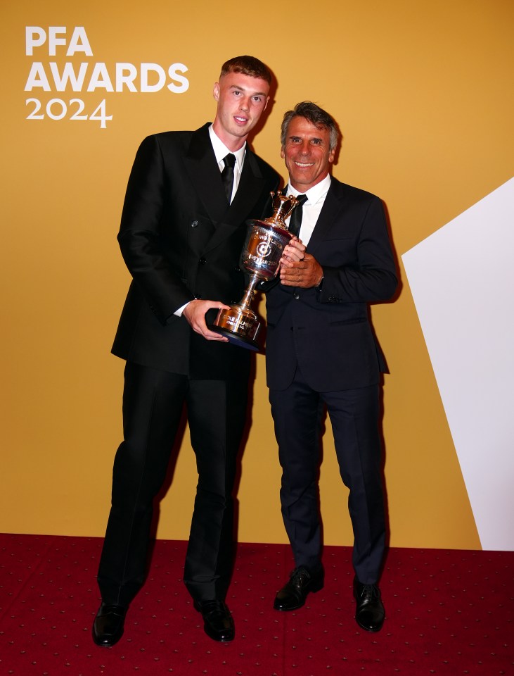 Gianfranco Zola presents Cole Palmer with his PFA Young Player of the Year trophy