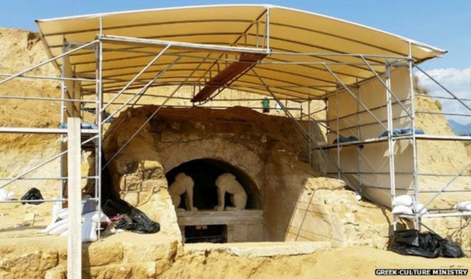 The massive entry of the Alexander-era tomb at Amphipolis, Greece