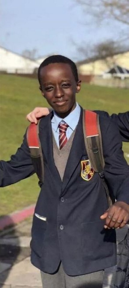 a young man in a school uniform and tie is standing in a field .