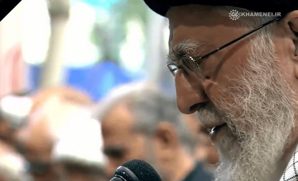 Khamenei led prayers at the ceremony