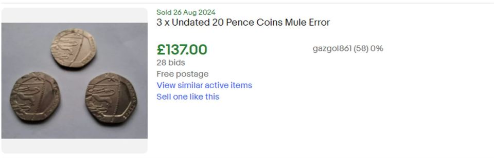 The coins were sold on eBay for £137 after 28 bids