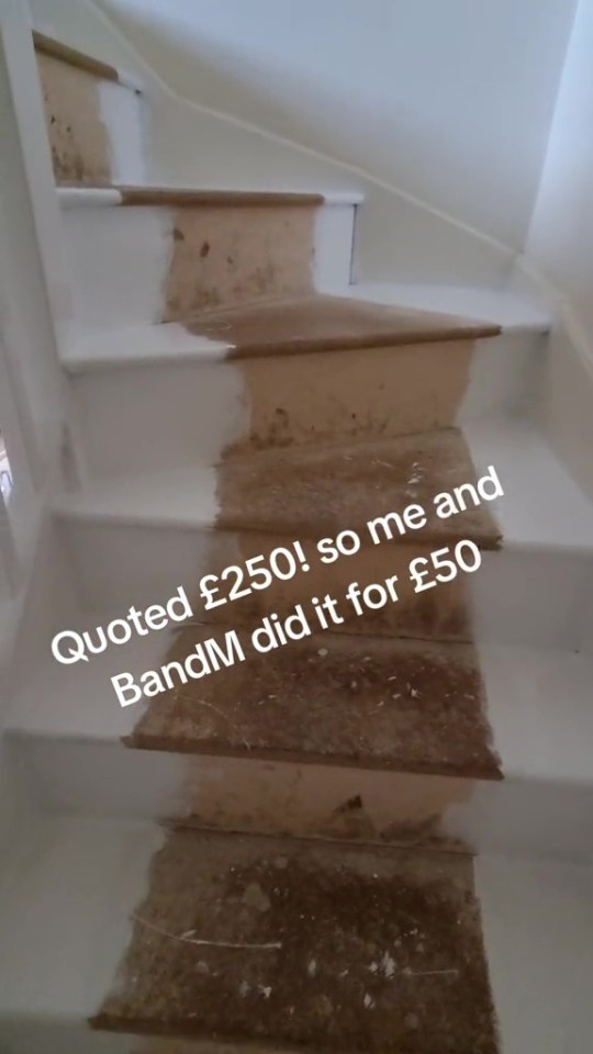 a picture of a staircase that says quoted 250 so me and bandm did it for 50