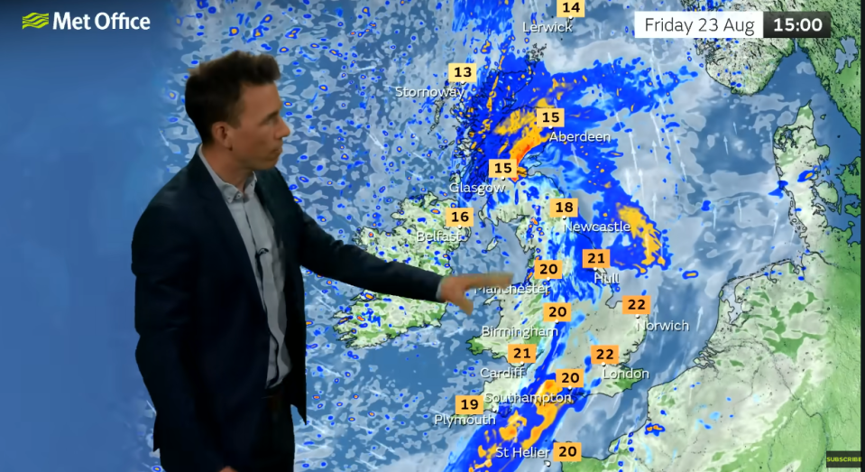 Friday will see maximum temperatures of around 22C, according to the Met Office