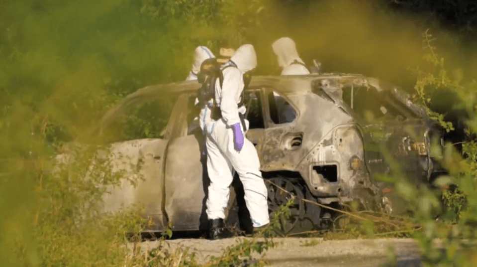 The burnt-out car discovered in Malmo, Sweden