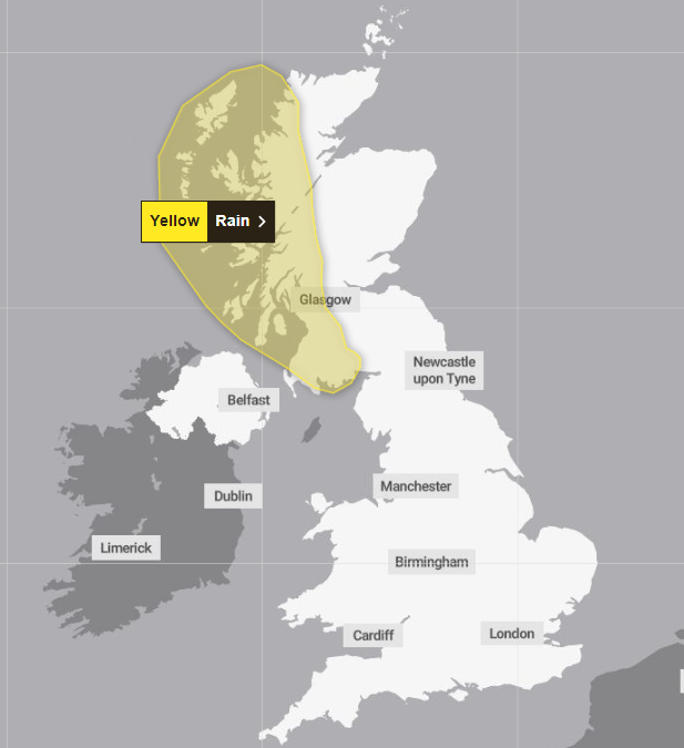 A yellow weather rain warning has been issued for Wednesday and Thursday