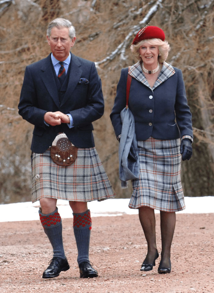 King Charles and Camilla wearing Balmoral Tartan Kilts