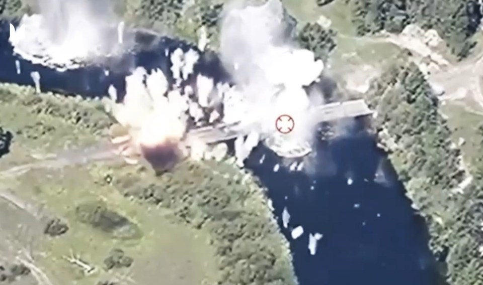 Video shows a bridge being blasted away in Kursk