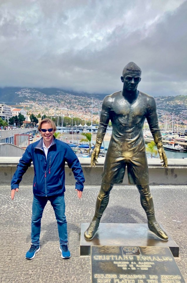 Jo posing next to the statue of Madeira's hometown hero Cristiano Ronaldo