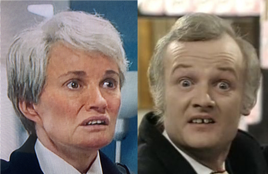 Sarah Parish in Pglets and John Inman as Mr ­Humphries in Are You Being Served?