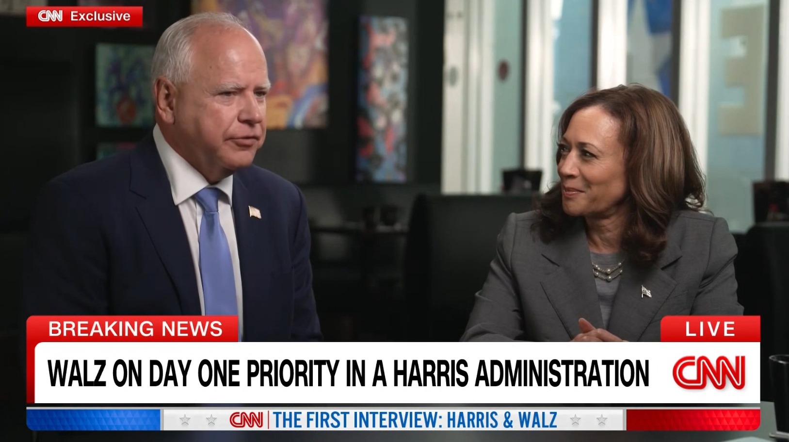 Kamala Harris with Vice Presidential running partner Tim Walz