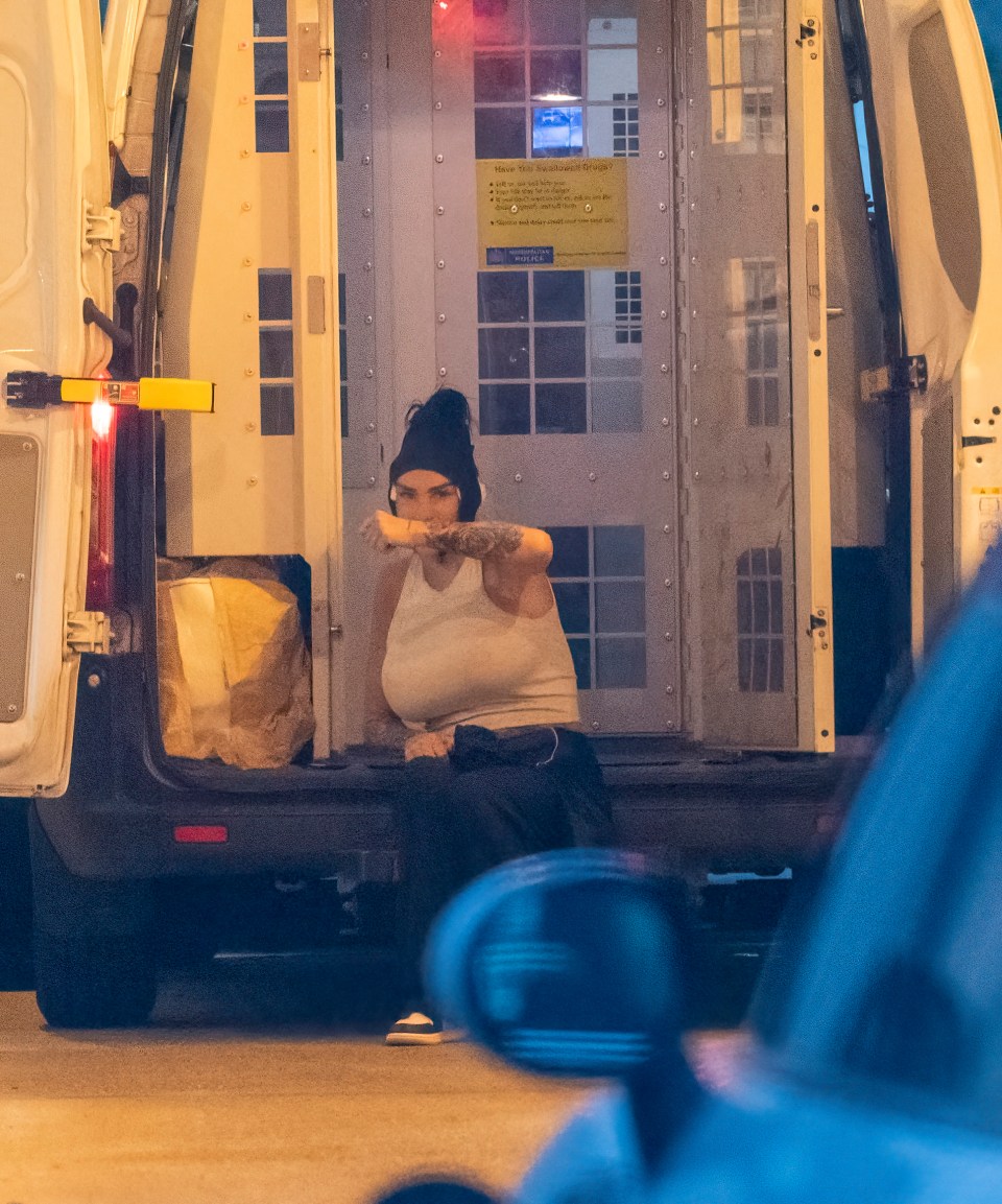 Price outside a police van at Heathrow Airport