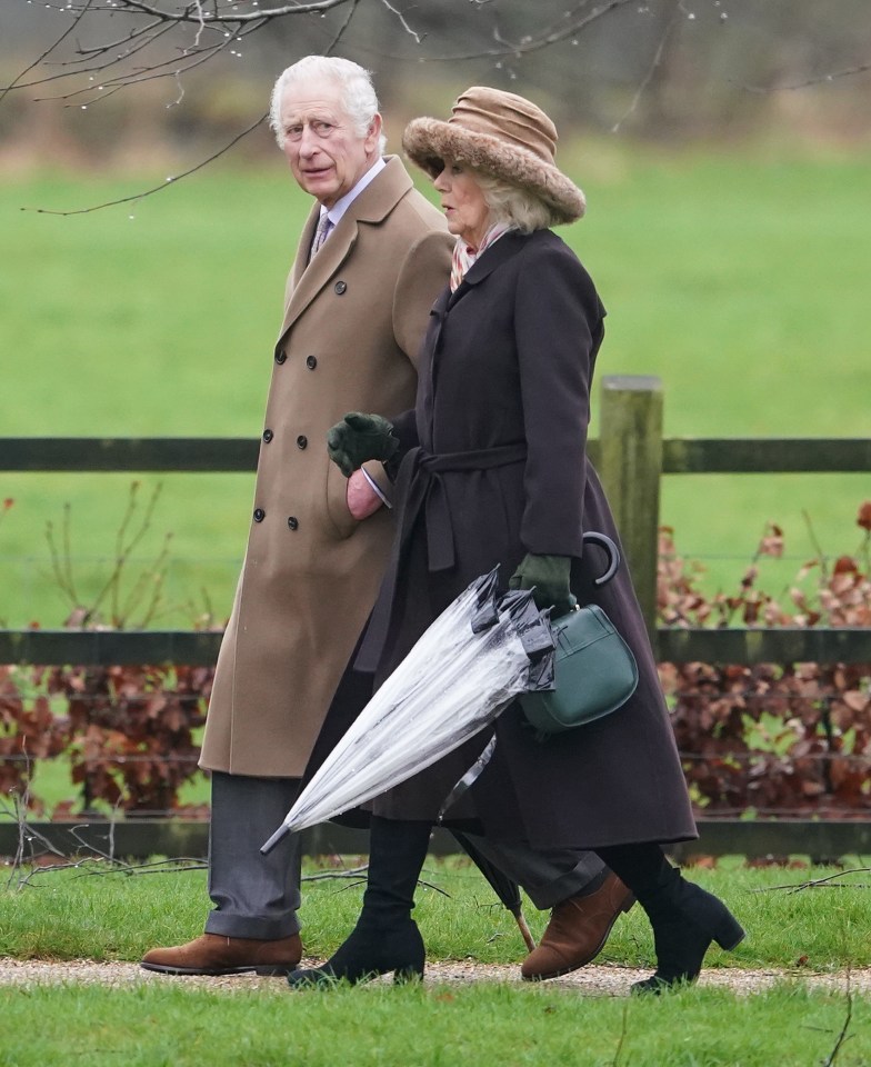 The King leaving church in Sandringham with Camilla