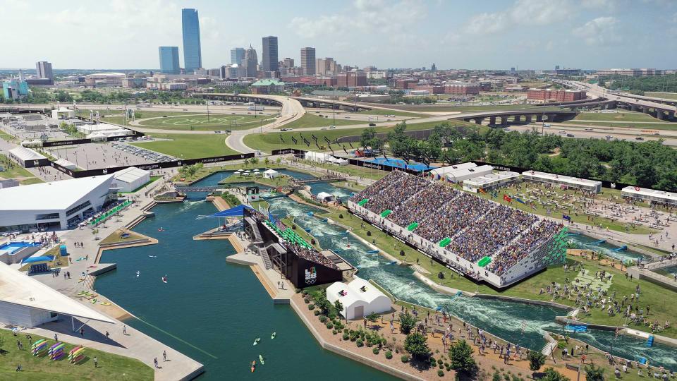 an aerial view of a water park in oklahoma