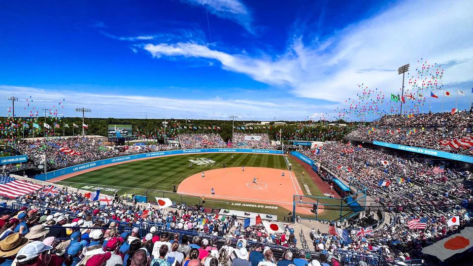 a baseball field with the word los angeles on it