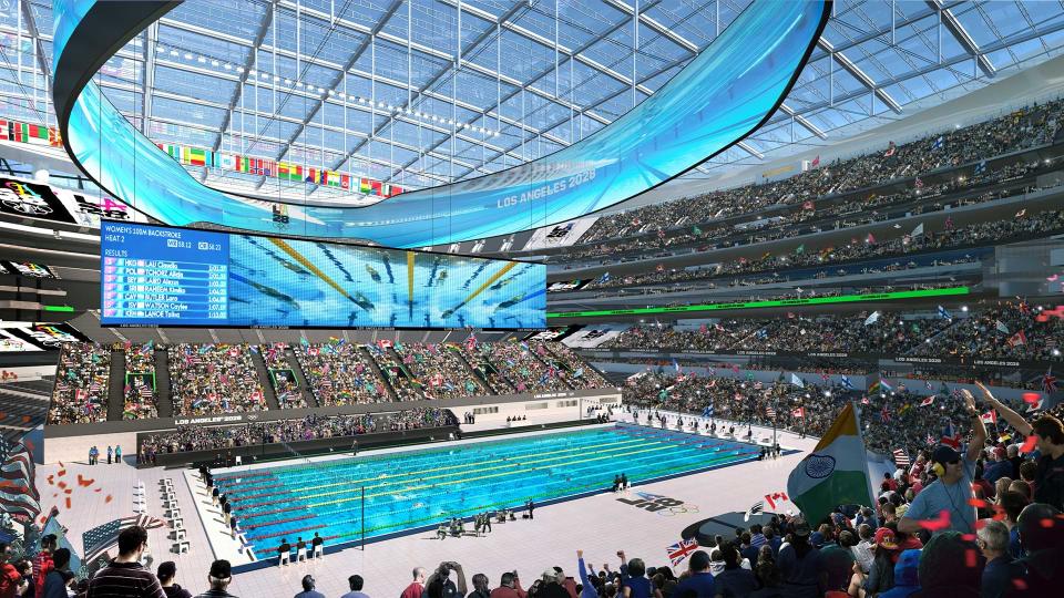 an artist 's impression of the los angeles olympic swimming pool