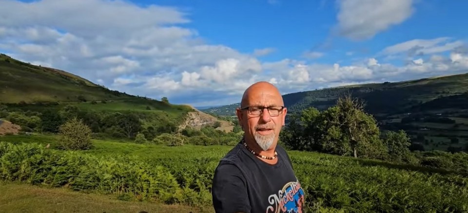 At the start of the footage he's parked up in the scenic Welsh countryside not far from Wrexham