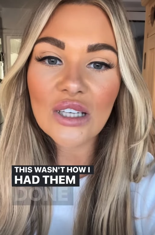 a close up of a woman 's face with the caption " this wasn 't how i had them done "