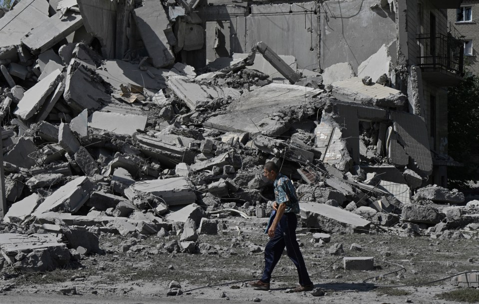 The sight of a decimated multi-storey building in Ukraine as Russia continue to fight back