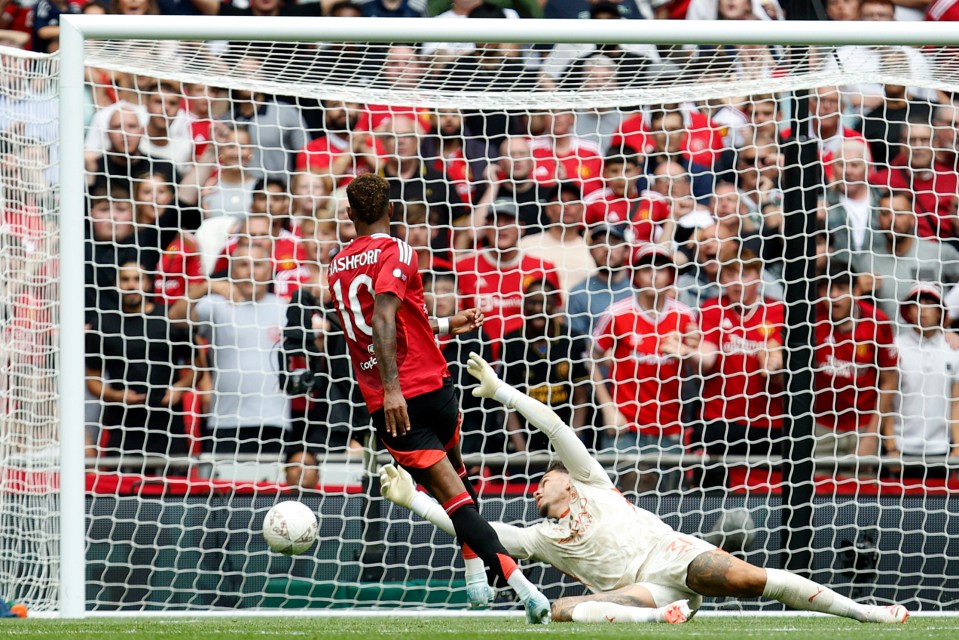 Marcus Rashford missed two glorious chances either side of half time to give Man Utd the lead earlier in the game