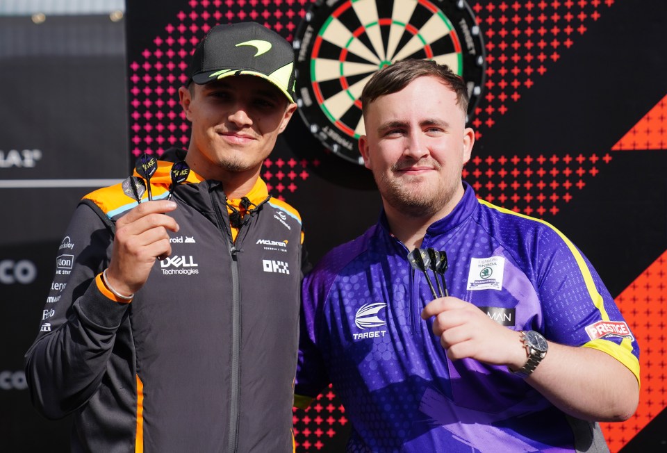 Littler met F1 ace Lando Norris for a game of darts in the paddock at Silverstone Circuit