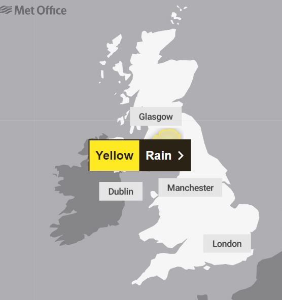 The weather warning is in force until 7pm tonight