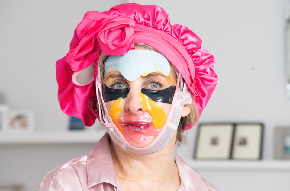 Tanith covers her face in all the beauty products before going to bed