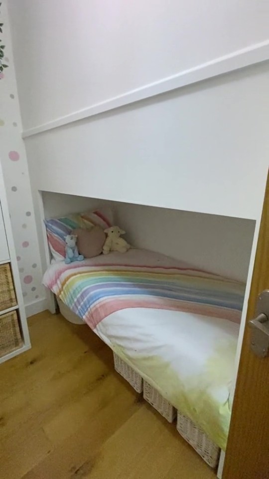 He'd used panelling to block the top of the bunk bed for his youngest daughter to sleep on the bottom bunk