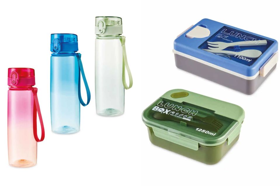 Drinking bottles (left) - £2.49, and Bento Lunchboxes (right) - £4.99