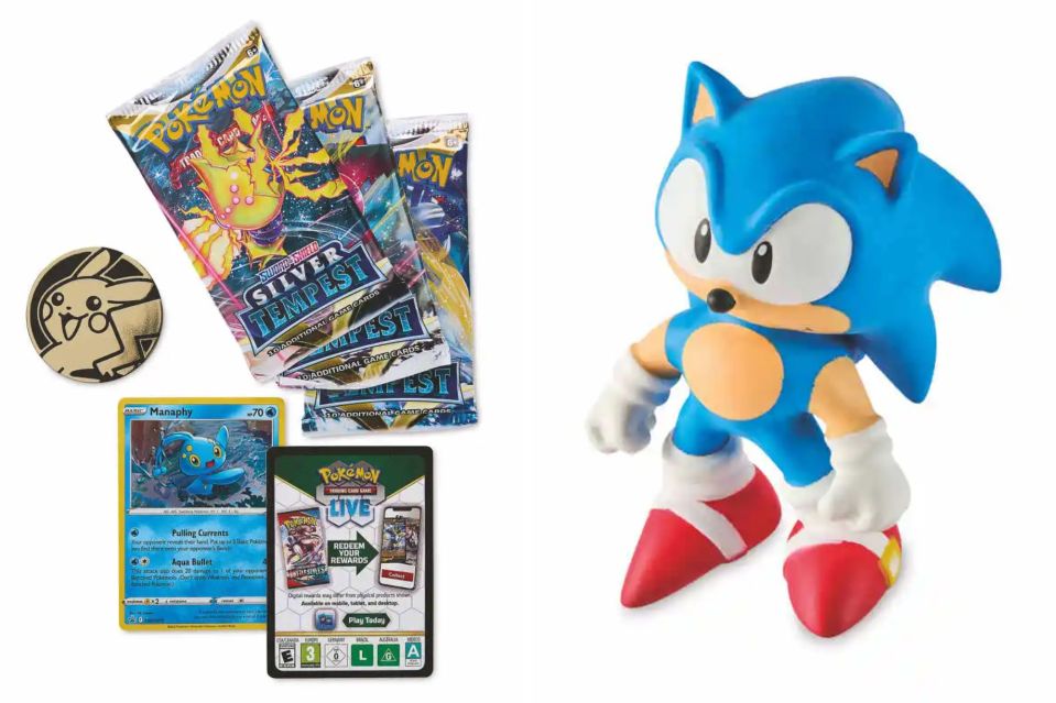 Pokémon Trading Cards (left) - £9.99 and Sonic stretch figures (right) - £8.99