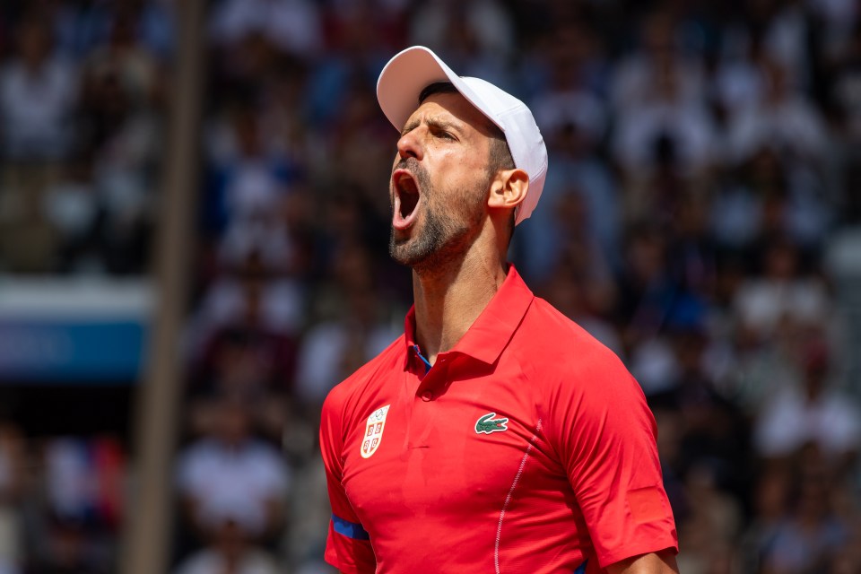 Djokovic roars after winning a big point